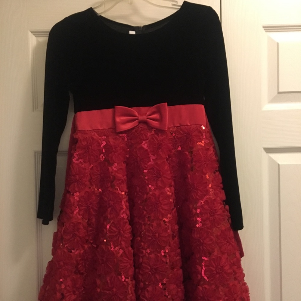 Bonnie Jean Black and Red Sequined Flower Dress
